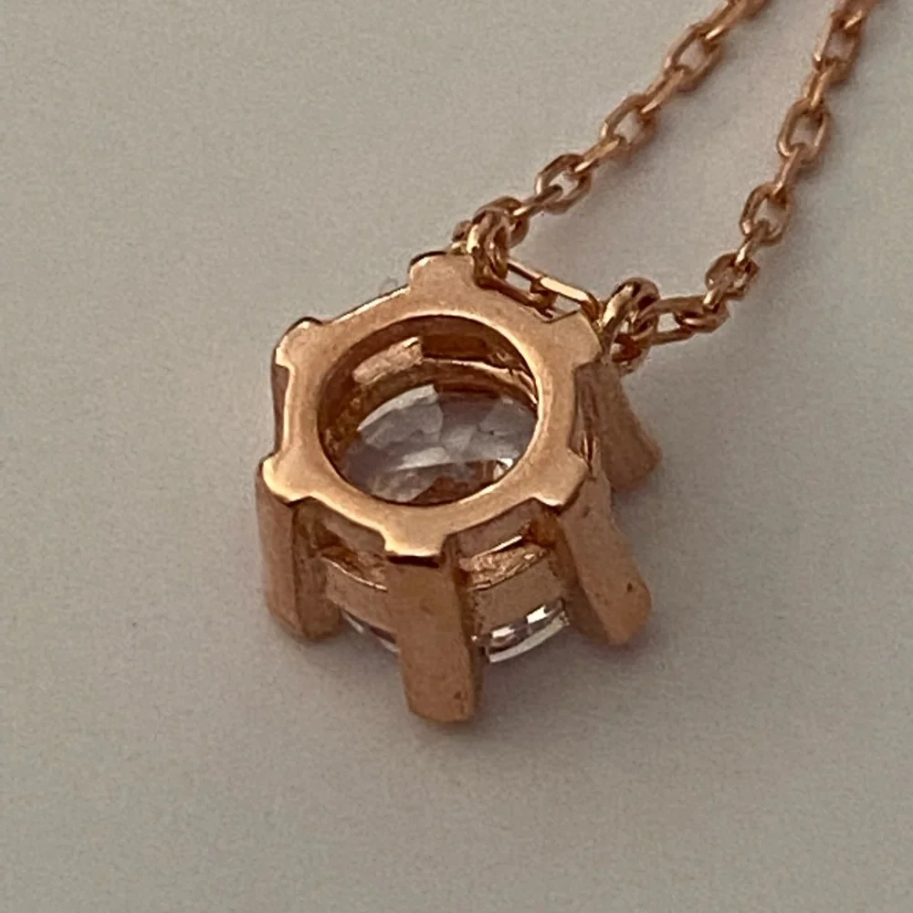 925 Silver necklace solitaire cz 14K rose gold plated